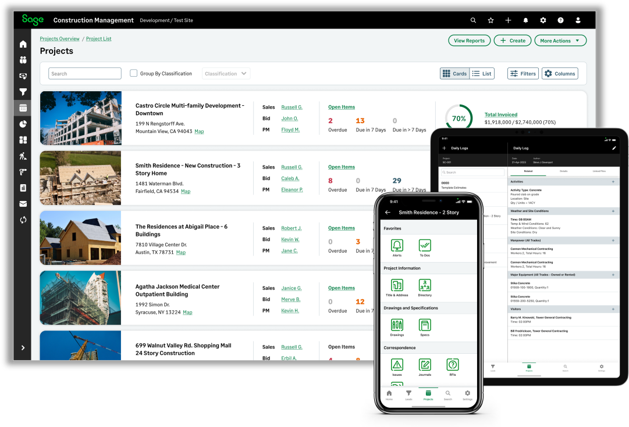 screenshot of Sage Construction Suite